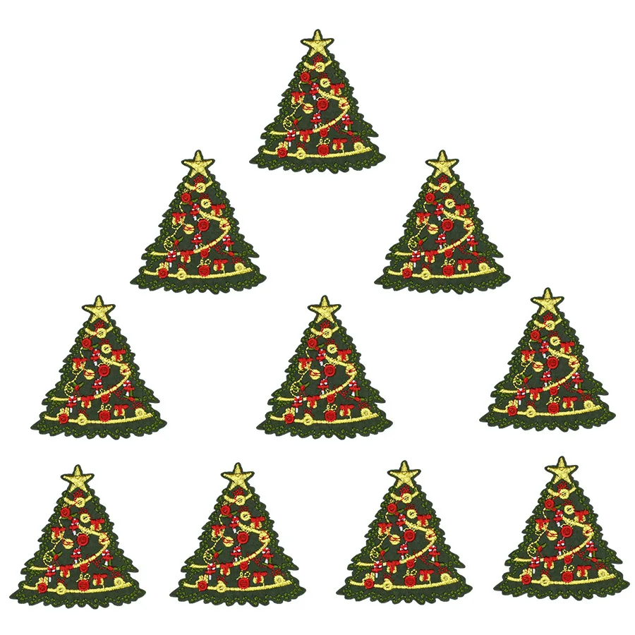 

10PCS Christmas Tree Patches for Clothing Bags Iron on Transfer Sew on Embroidered Badge Applique Patch for Clothes Shoes DIY