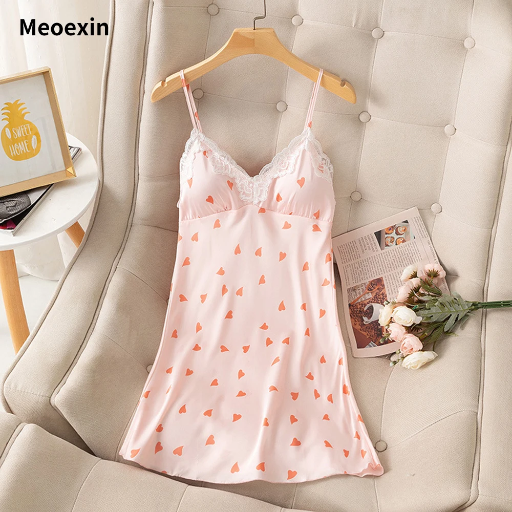 

Summer Short Dress Nightgowns Sleepdress Nightwear Sleepdress Sex Lace Homewear Print Lovely Spaghetti Strap Dress Women