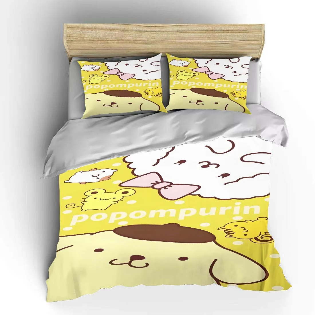 

Sanrio Pom Pom Purin Cartoon Bedding Set Children 3 Pieces Set King Size Baby Bed Set US Twin Adult Bed Cover Bedroom Duvet Gift