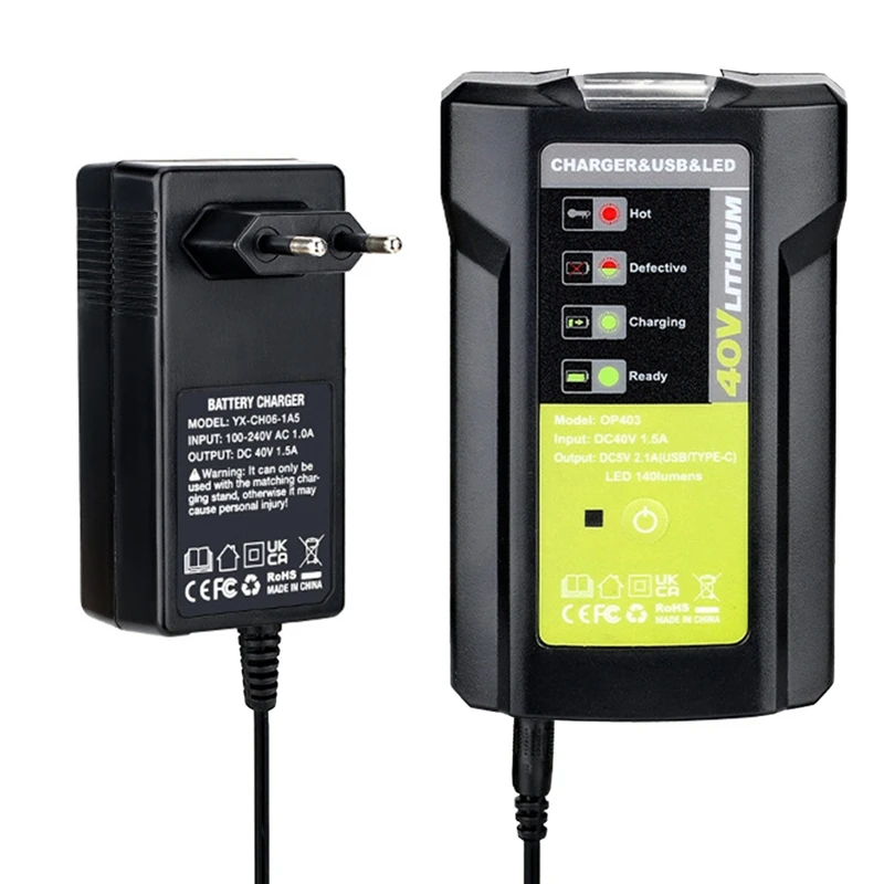 LED Adapter Only Adapter Black With USB For Ryobi 36-40V Battery LUB40V Charger Overcharge Protection With DC Emergency Lights
LED Adapter Only Adapter Black With USB For Ryobi 36-40V Battery LUB40V Charger Overcharge Protection With DC Emergency Lights