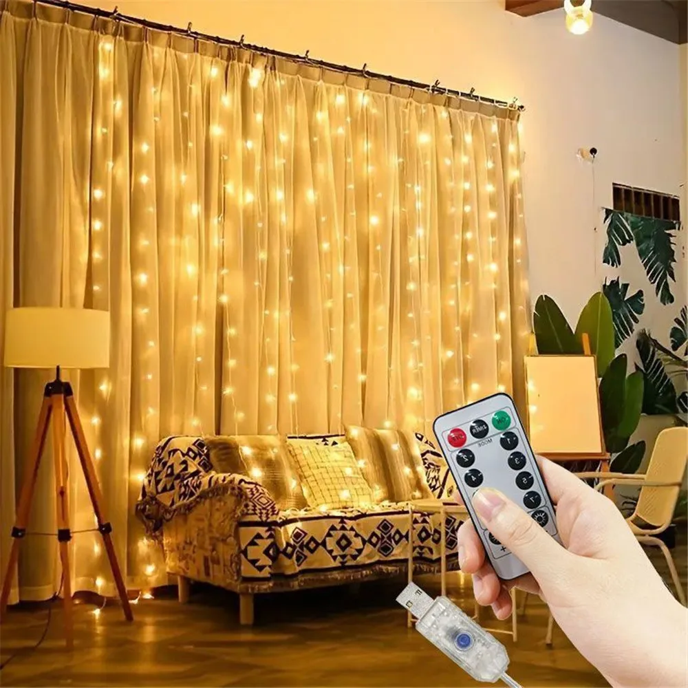 1pc USB LED Curtain String Light Fairy Remote Holiday Garland Lamp 8 Mode for Home Room Christmas New Year Wedding Party Decor
1pc USB LED Curtain String Light Fairy Remote Holiday Garland Lamp 8 Mode for Home Room Christmas New Year Wedding Party Decor