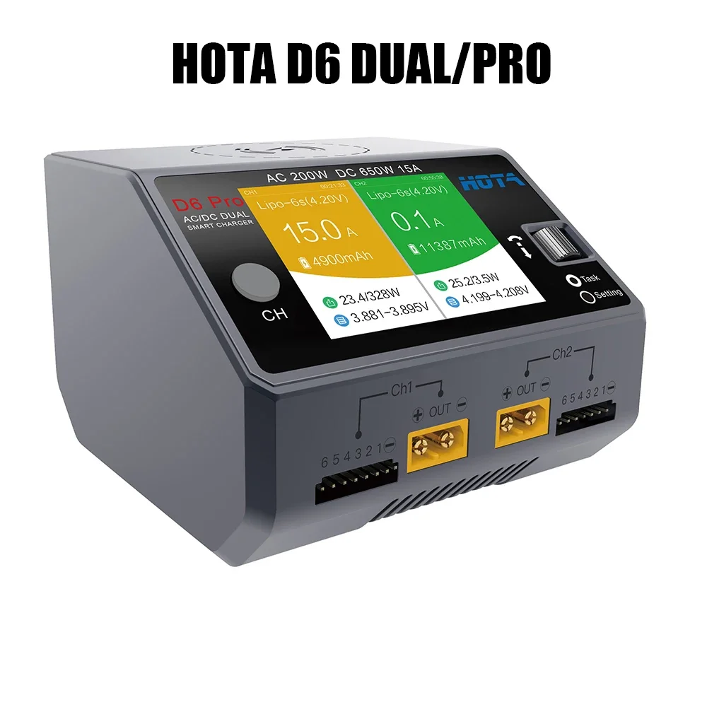 

HOTA D6 Dual/Pro Smart Charger AC200W DC650W 15A for Lipo LiIon NiMH Battery with IPhone Samsung Wireless Charging