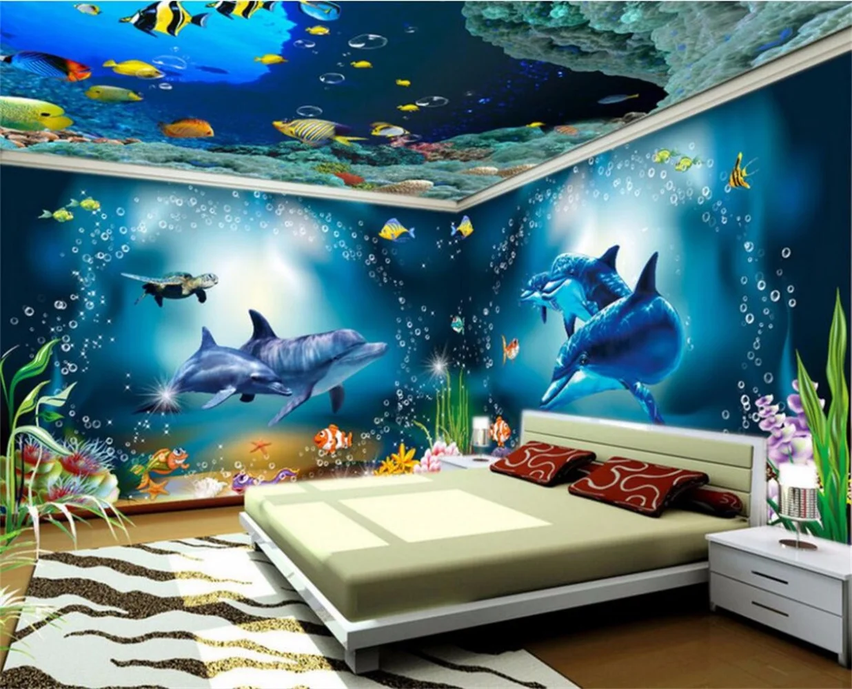 

beibehang Custom photo 3d wallpaper mural Dolphin underwater world abstract living room background wall papel de parede murals
