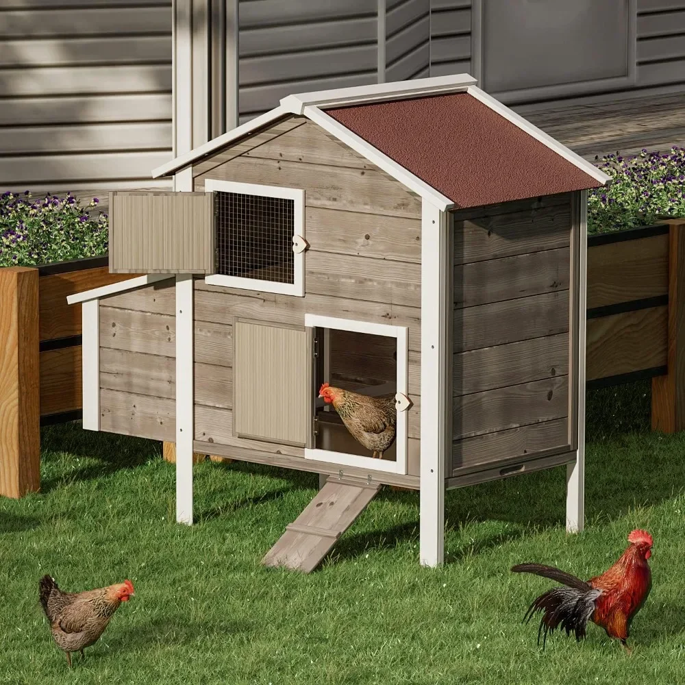 

Chicken Coop Hen House with Nesting Box for Yard,Removable Bottom Wooden Poultry Hutch Rabbit Cage for Easy Cleaning, Waterproof