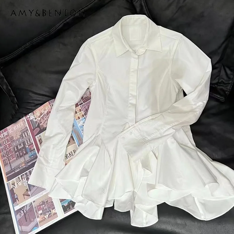 European Station 23 Spring High-Grade Vintage Satin White Shirt Short Dress Women's Long Sleeve Waist Slimming Dress
European Station 23 Spring High-Grade Vintage Satin White Shirt Short Dress Women's Long Sleeve Waist Slimming Dress