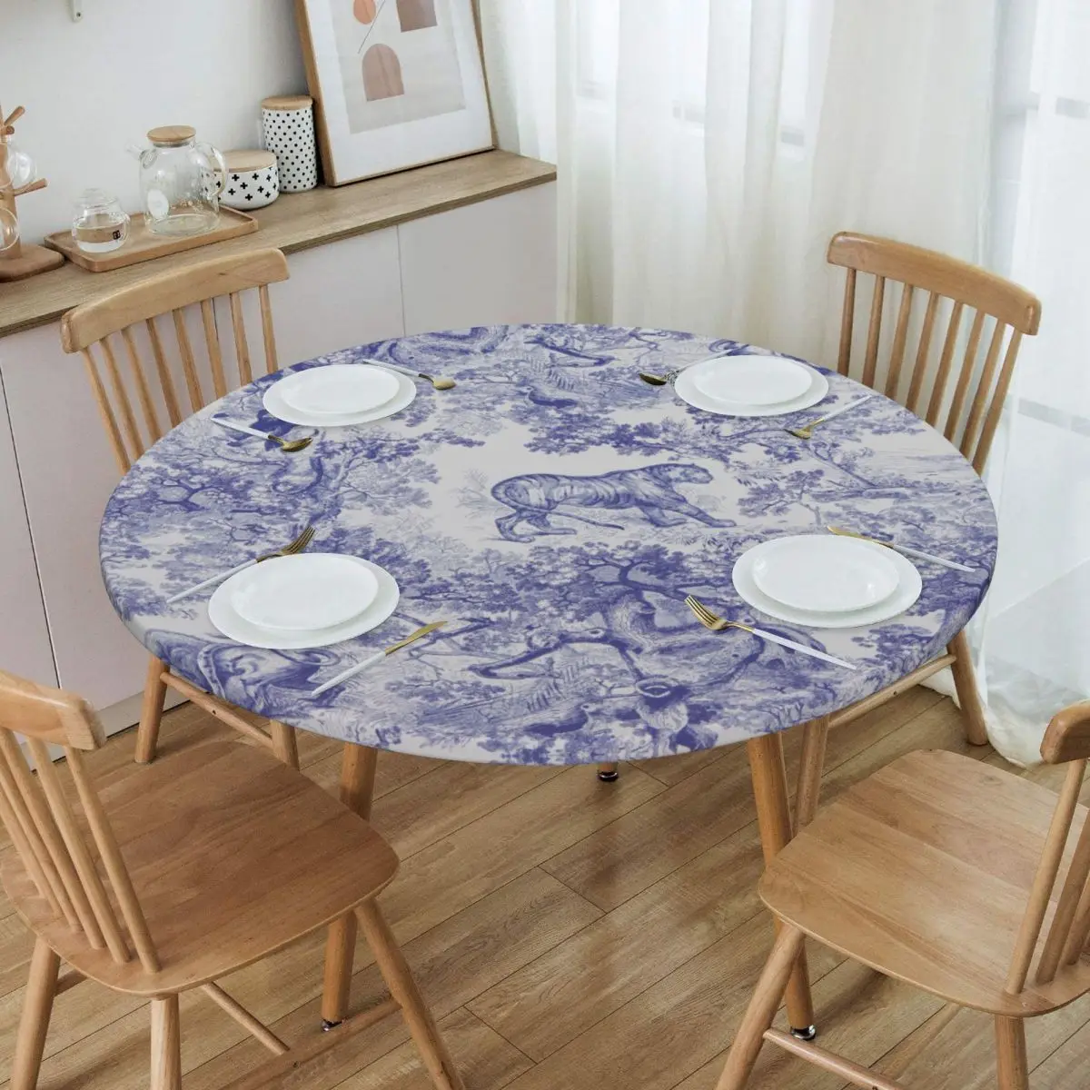 Classic French Toile De Jouy Navy Blue Motif Pattern Tablecloth Elastic Fitted Animal Forest Art Table Cover Cloth for Banquet
Classic French Toile De Jouy Navy Blue Motif Pattern Tablecloth Elastic Fitted Animal Forest Art Table Cover Cloth for Banquet