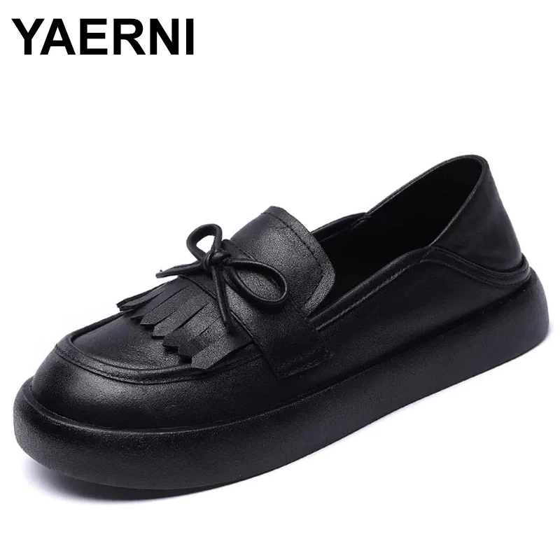 

3cm Retro Genuine Leather Casual Flats Women Comfy Soft Soled Loafers Females Daily Working Oxfords Shoes Four Season