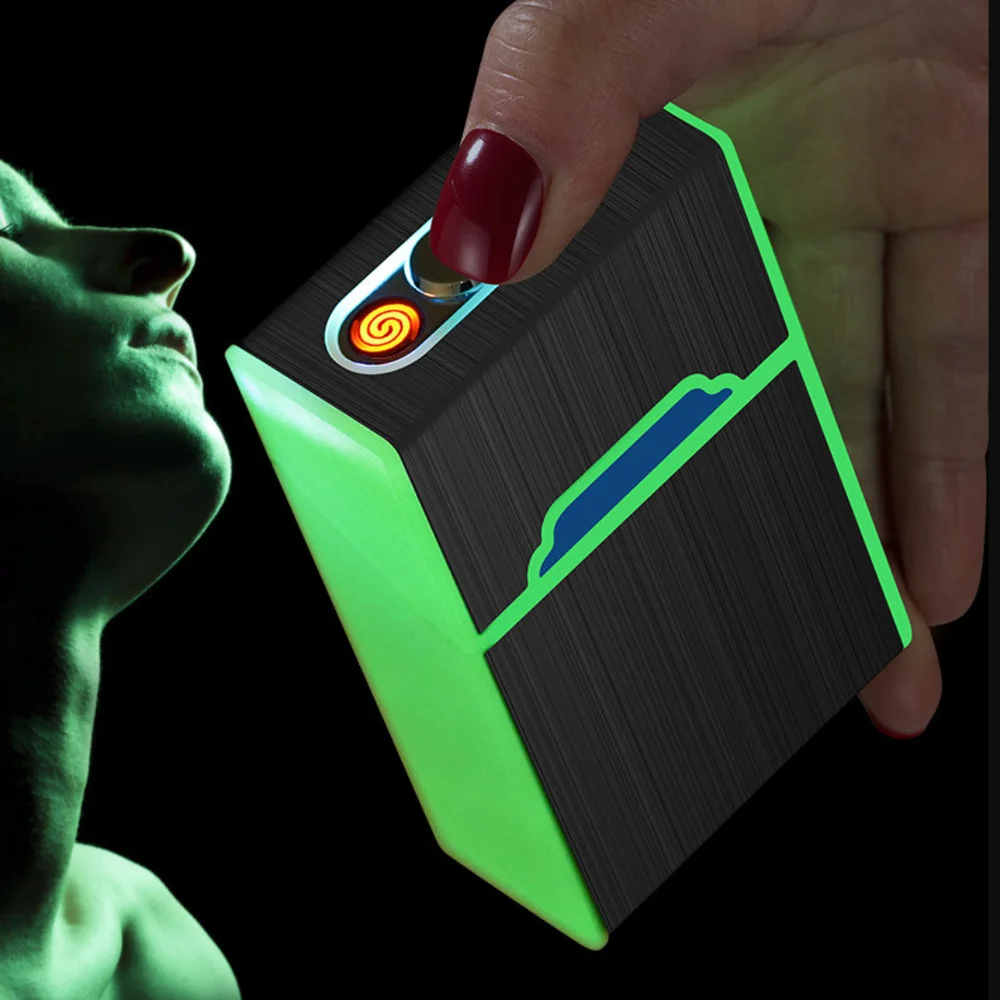 New Luminous Rechargeable Cigarette Case Lighter 20 Packs Portable USB Windproof Lighters Smoking Gadget (Can be Wholesale)
New Luminous Rechargeable Cigarette Case Lighter 20 Packs Portable USB Windproof Lighters Smoking Gadget (Can be Wholesale)
