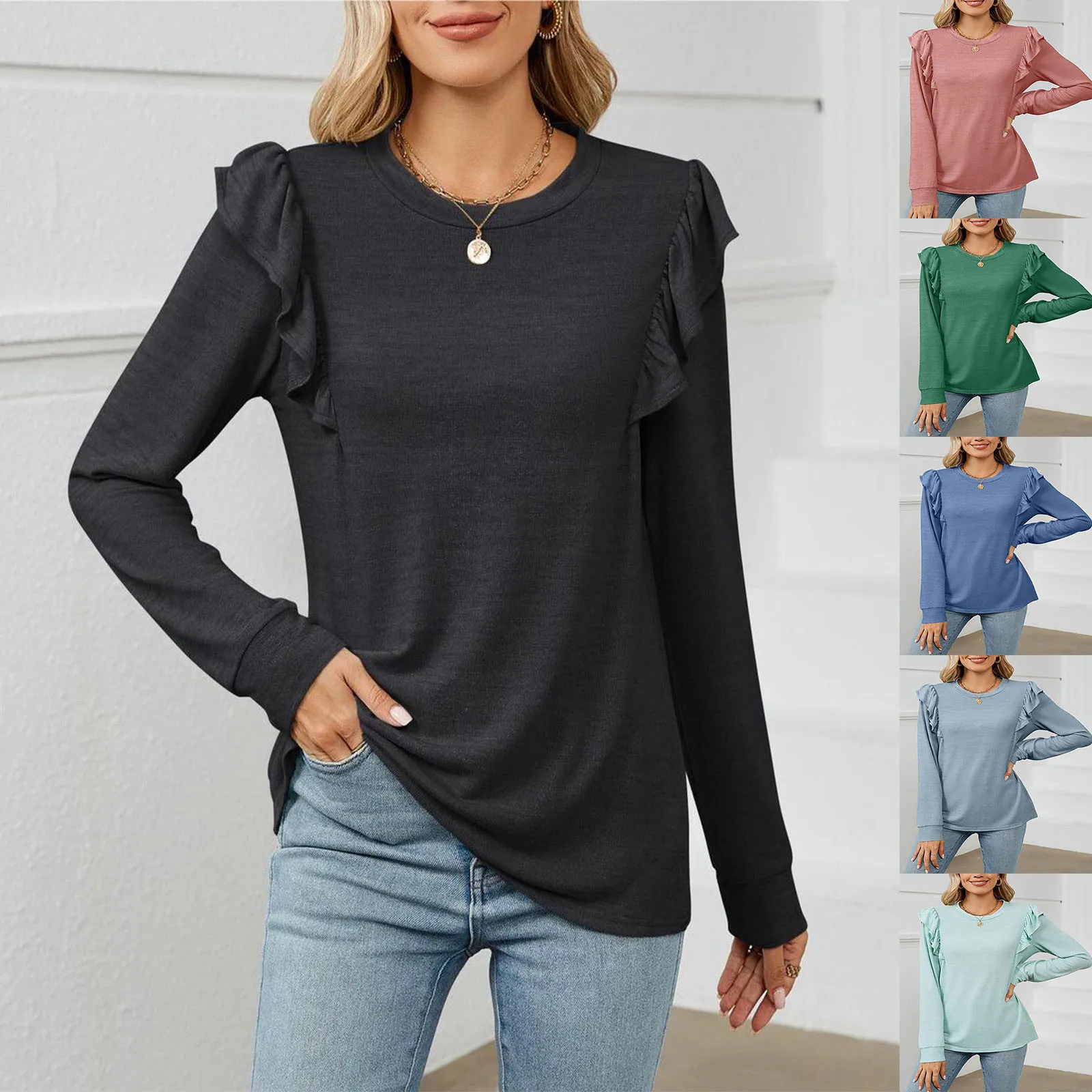 Women's Casual Long Sleeve Crew Neck T Shirt With Fashionable Athletic Wear Tops Business Work Blouses Ruffle Sleeves Tee Tops
Women's Casual Long Sleeve Crew Neck T Shirt With Fashionable Athletic Wear Tops Business Work Blouses Ruffle Sleeves Tee Tops