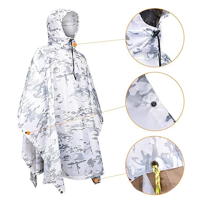 

Outdoor Hooded Breathable Rainwear Camo Poncho Army Tactical Raincoat Camping Hiking Hunting Birdwatching Suit Travel Rain Gears