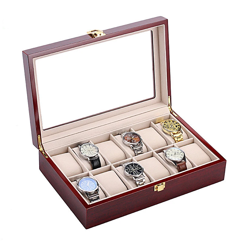 

10/12 Grids Wooden Clock Watch Box Jewelry Box Display Watch Case Holder Organizer for Watches Men Women Valentine's Best Gifts