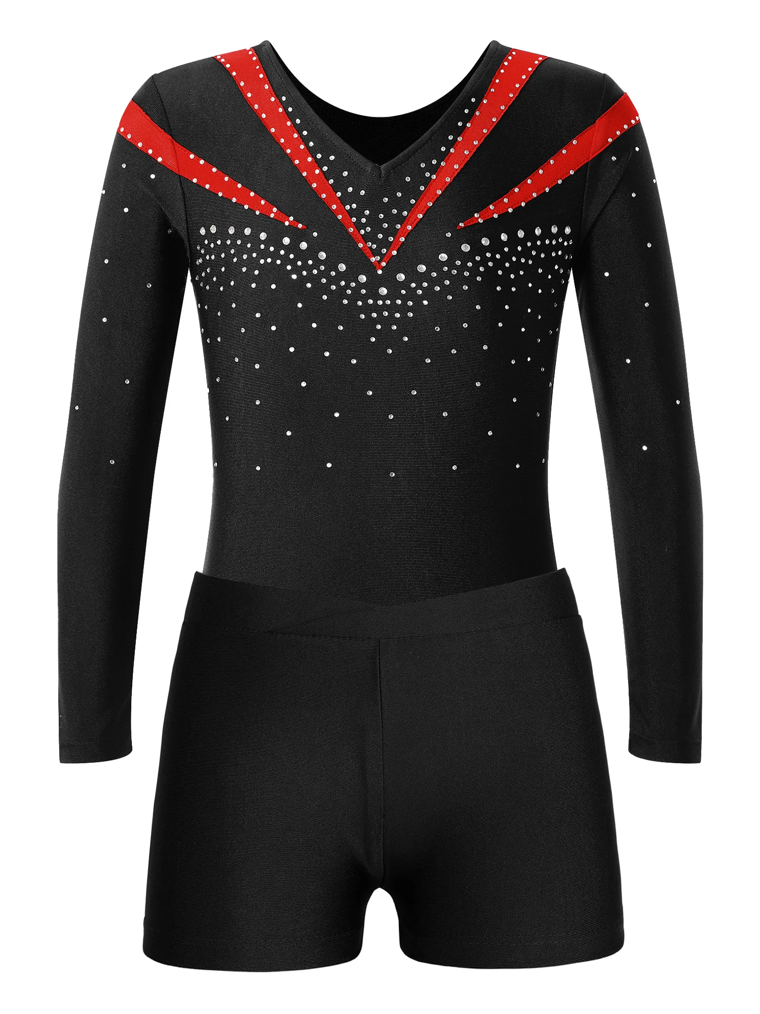 Kids Girls Long Sleeve V Neckline Dance Wear Shiny Rhinestone Decorated Contrast Color Leotard with Shorts for Sports Gymnastic
Kids Girls Long Sleeve V Neckline Dance Wear Shiny Rhinestone Decorated Contrast Color Leotard with Shorts for Sports Gymnastic