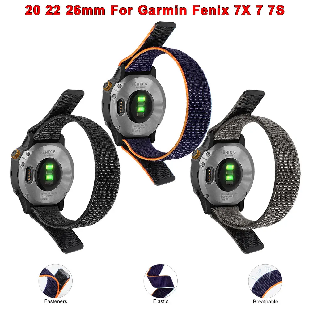 

Ремешок нейлоновый для наручных часов Garmin Fenix 7X 7 7S Fenix 6X 6S 6 Pro 5X 5 Plus 5S Forerunner 955 935 945 Quatix 6 5, 20 22 мм 26 мм