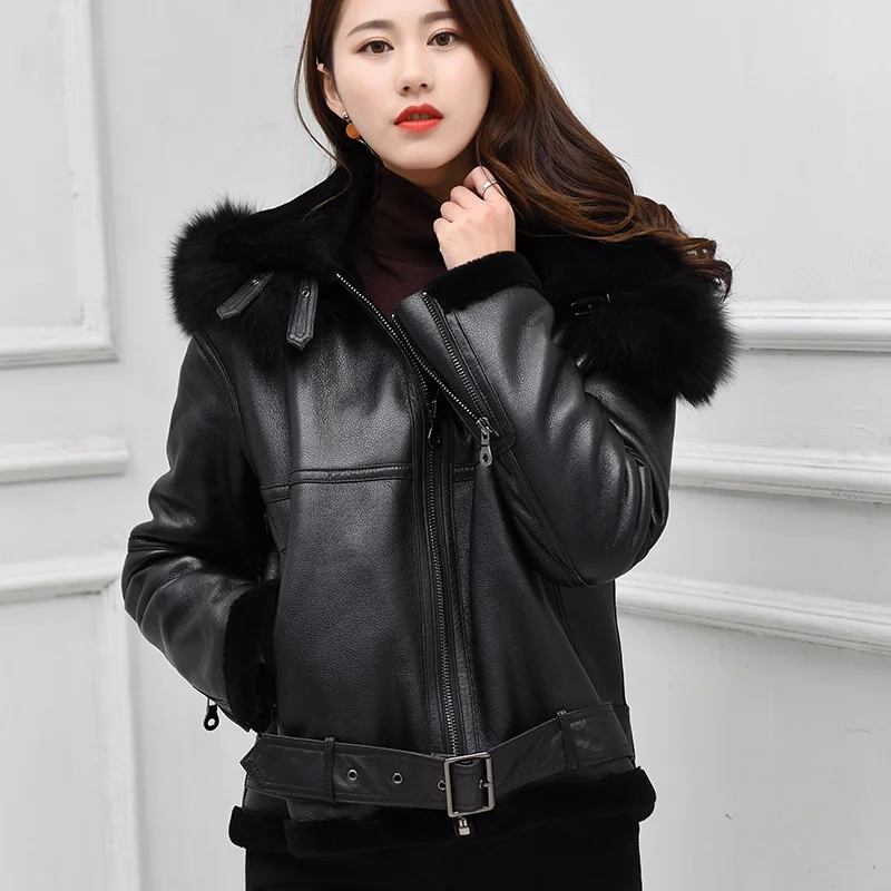 

2023 New Genuine Leather Jacket Natural Sheep Shearling Fur Coat Winter Jacket Women Fox Fur Collar 100% Real Sheepskin Coat