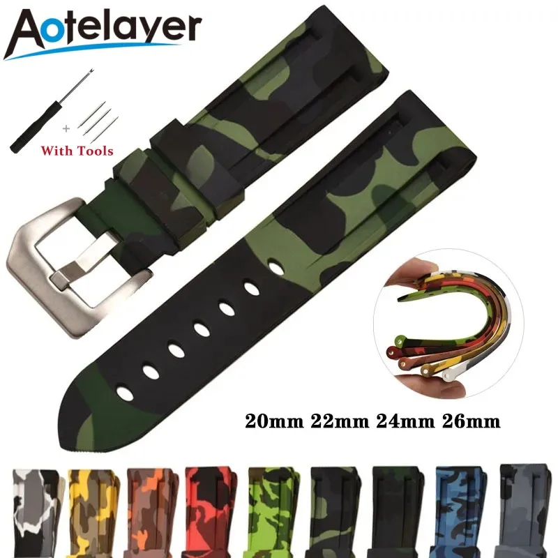 20mm 22mm 24mm 26mm Camouflage Silicone Watch Strap Waterproof Sport Rubber Bracelet Replacement Universal Wrist Band with Tool
20mm 22mm 24mm 26mm Camouflage Silicone Watch Strap Waterproof Sport Rubber Bracelet Replacement Universal Wrist Band with Tool