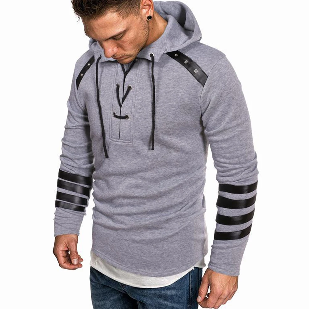 Men's Gothic Knitted Lace Up Neck Patchwork Long Sleeve Hoodies Pullover Tops Hooded Sweatshirt Fitness Sports Outdoor Men Coat
Men's Gothic Knitted Lace Up Neck Patchwork Long Sleeve Hoodies Pullover Tops Hooded Sweatshirt Fitness Sports Outdoor Men Coat