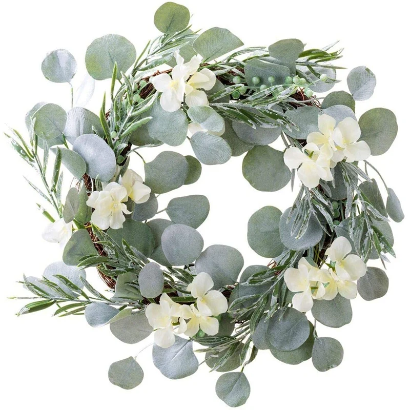 

17 Inch Eucalyptus Greenery Wreath Spring Door Wreath Farmhouse Garland Plastic Wreath For Front Door Wedding Wall