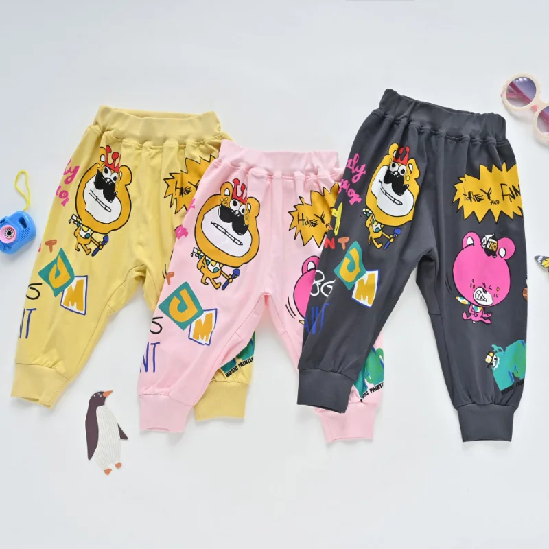 

Japanese Summer New Casual Pants Boys and Girls Loose Harem Pant Cartoon Printed Fashion Capris Vetement Enfant Fille Pantalones