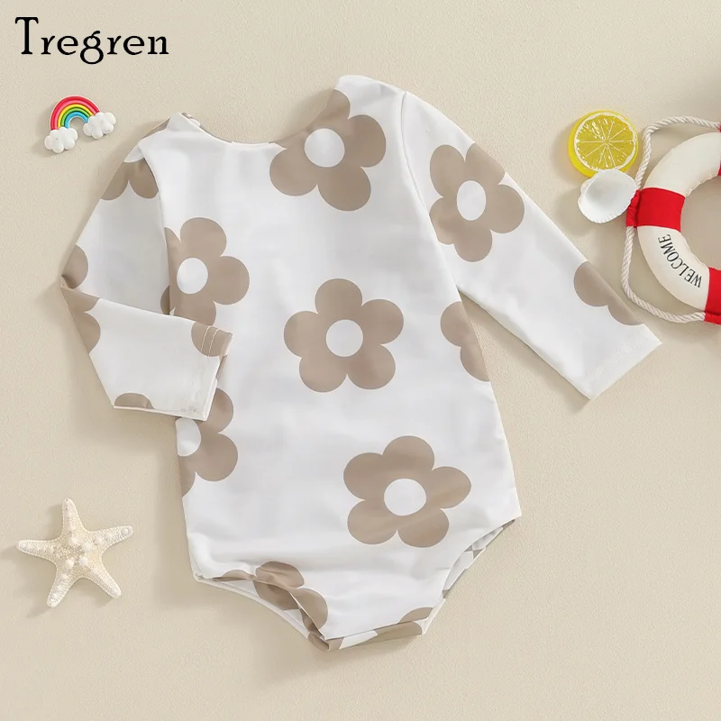 

Tregren Infant Baby Girls Swimsuits Summer Floral Print Reversible Knot Jumpsuit Swimwear Beachwear Cute Toddler Bathing Suits