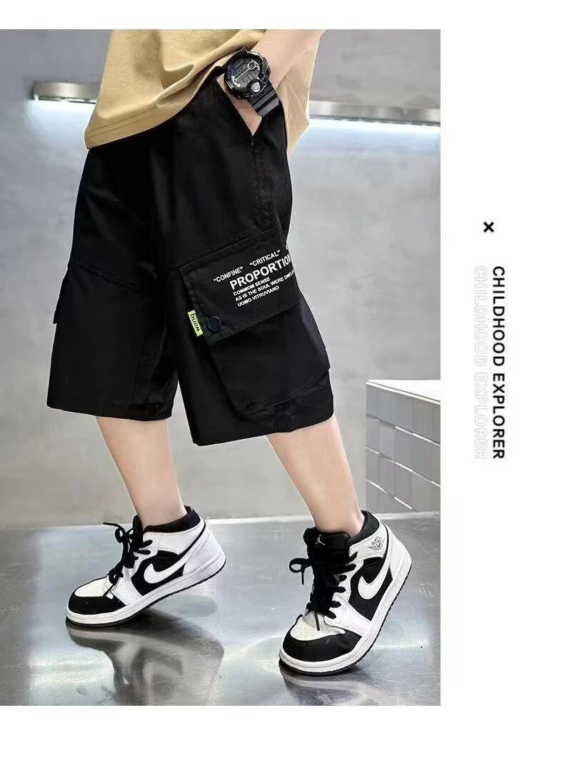 

Comfortable Breathable Cargo Pants for Boys Loose Sports Teen Shorts Summer Children 2024 New Casual Short Pants 3-14 Years