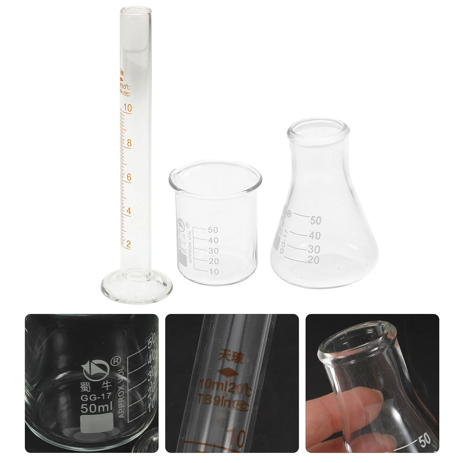 

3 Pcs Experiment Kit Graduated Measuring Cup Glass Containers for Liquids Laboratory Beaker Conical Flask Cylinder Aldult