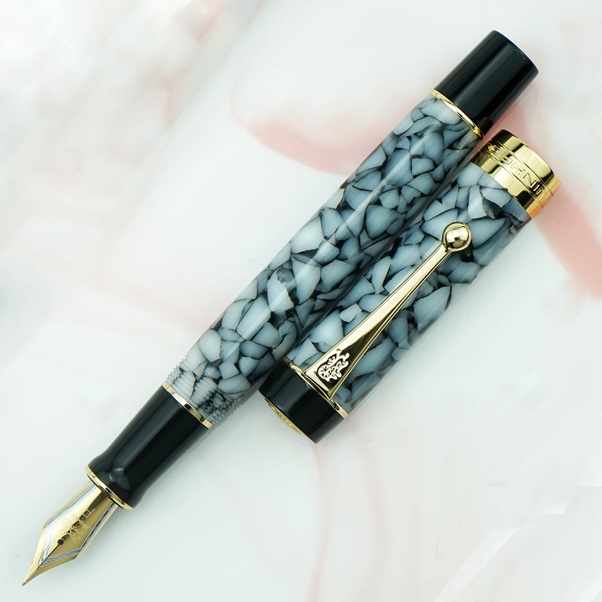 

Jinhao 100 Centennial Resin Fountain Pen Gray Marble Golden Clip Iridium EF/F/M/Bent Nib with Converter Ink Pen for Business