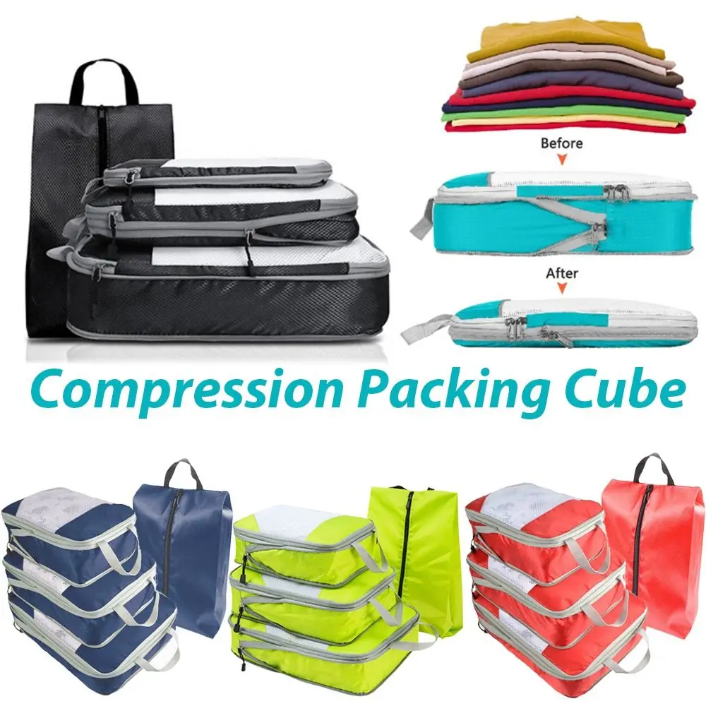 

4pcs/Set Compression Packing Cube Large Capacity Travel Luggage Organiser Compression Nylon Travel Bag Shoe Bag Portable