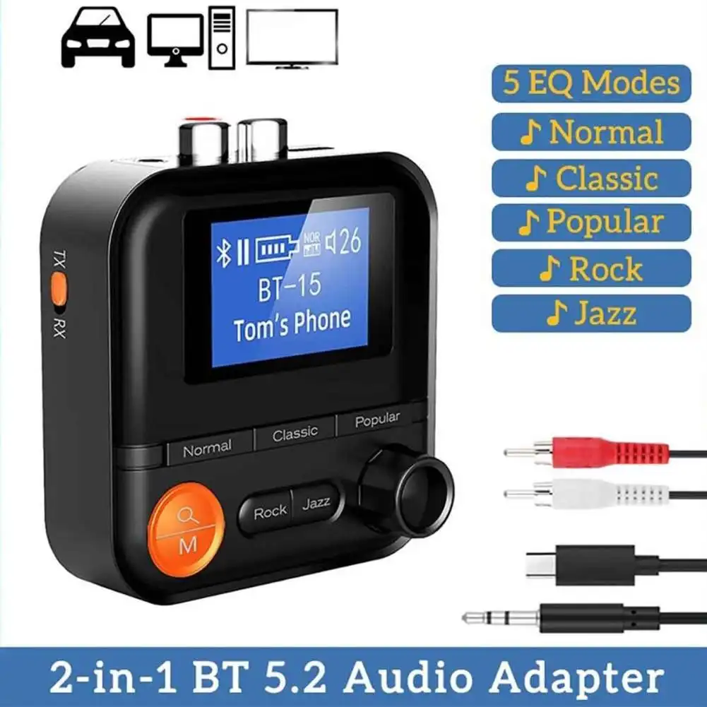 

Wireless Receiver Transmitter V5.2 3.5mm AUX 2RCA TF HiFi Audio Adapter With Display For Car Audio Systems Headphones TV