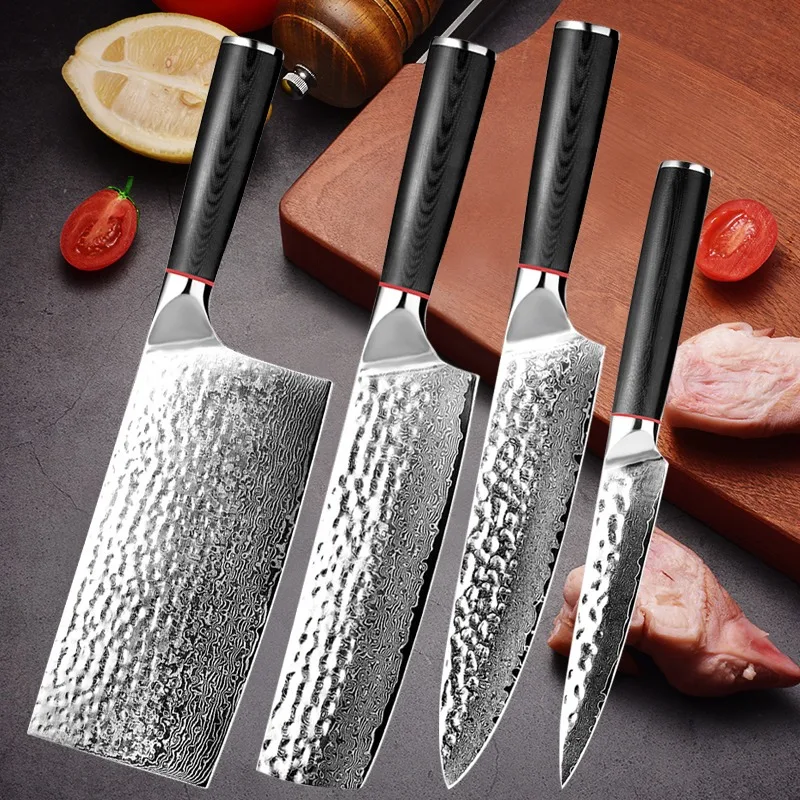 

Набор кухонных ножей из дамасской стали, бытовой мясницкий нож высокой твердости, поварской нож, нож для нарезки овощей и фруктов, нож сантоку