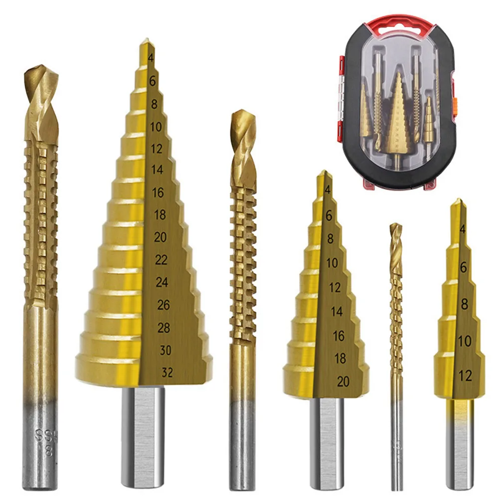 6Pcs HSS Straight Step Drill Bit 4-12/4-20/4-32mm Cone Drilling 3/6/8MM Wood Metal Hole Cutter Core Drill Bit Set
6Pcs HSS Straight Step Drill Bit 4-12/4-20/4-32mm Cone Drilling 3/6/8MM Wood Metal Hole Cutter Core Drill Bit Set