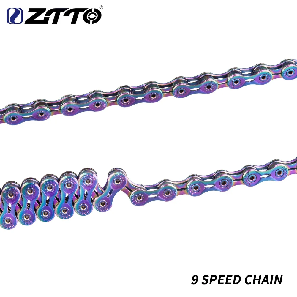 

ZTTO 9 Speed Chain S Colorful MTB Bike Road Bicycle Speed Durable Missing Link Rainbow Chains EL SLR for Mountain Bike