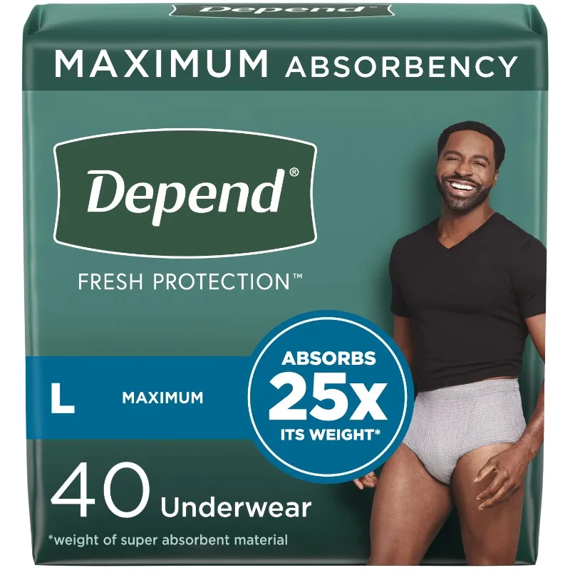 

Depend Fresh Protection Adult Incontinence Underwear for Men, Maximum, L, Grey, 40Ct