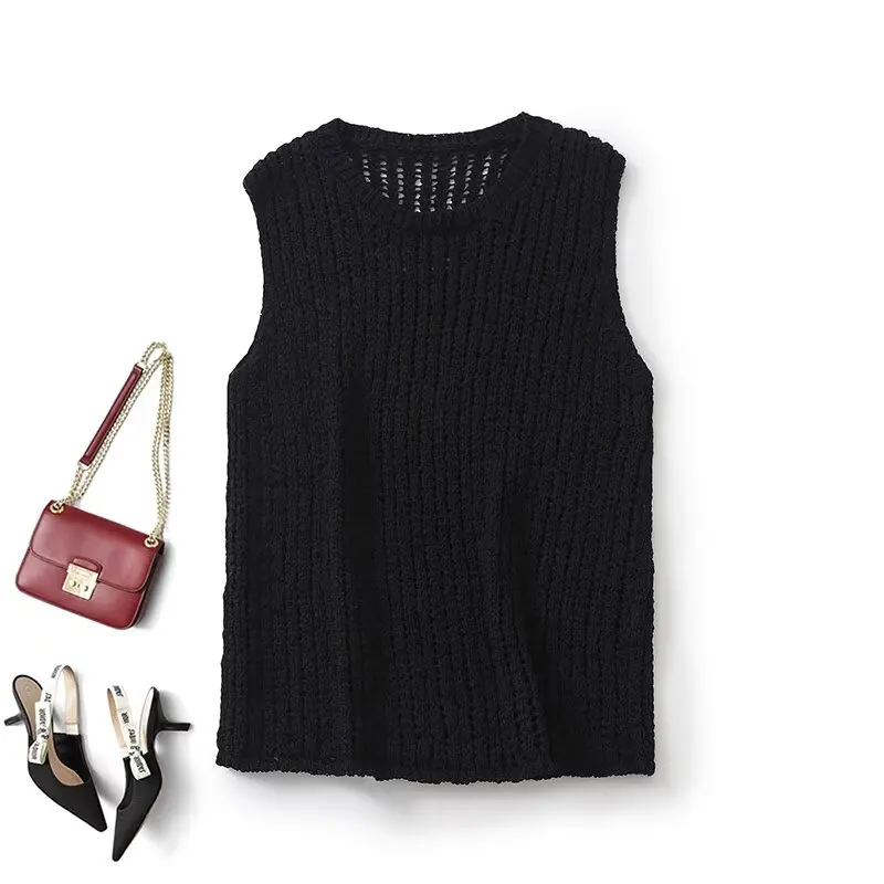 Women 2024 Spring and Summer New Fashionable Lazy Style Simple Knitted Hollow Sleeveless All-Match Round Neck Vest Mujer
Women 2024 Spring and Summer New Fashionable Lazy Style Simple Knitted Hollow Sleeveless All-Match Round Neck Vest Mujer