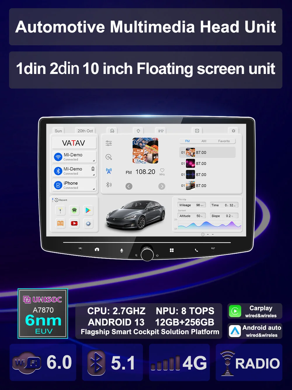 Android 13 1Din 2Din Floating screen Universal Multimedia AI voice Carplay Auto Stereo Radio Palyer Head Unit For Toyota Nissan
Android 13 1Din 2Din Floating screen Universal Multimedia AI voice Carplay Auto Stereo Radio Palyer Head Unit For Toyota Nissan