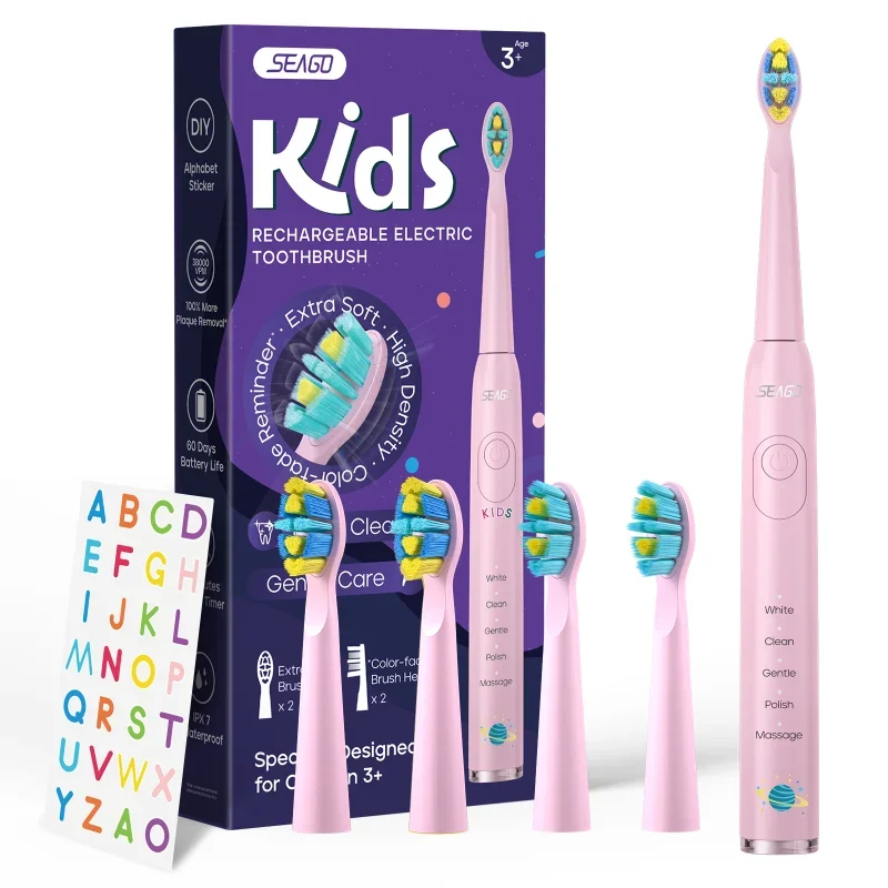 

SG-2303 Kids Electric Toothbrush for 6+Years 5 Modes Rechargeable IPX7 Waterproof Power Sonic Toothbrush Replacement Head