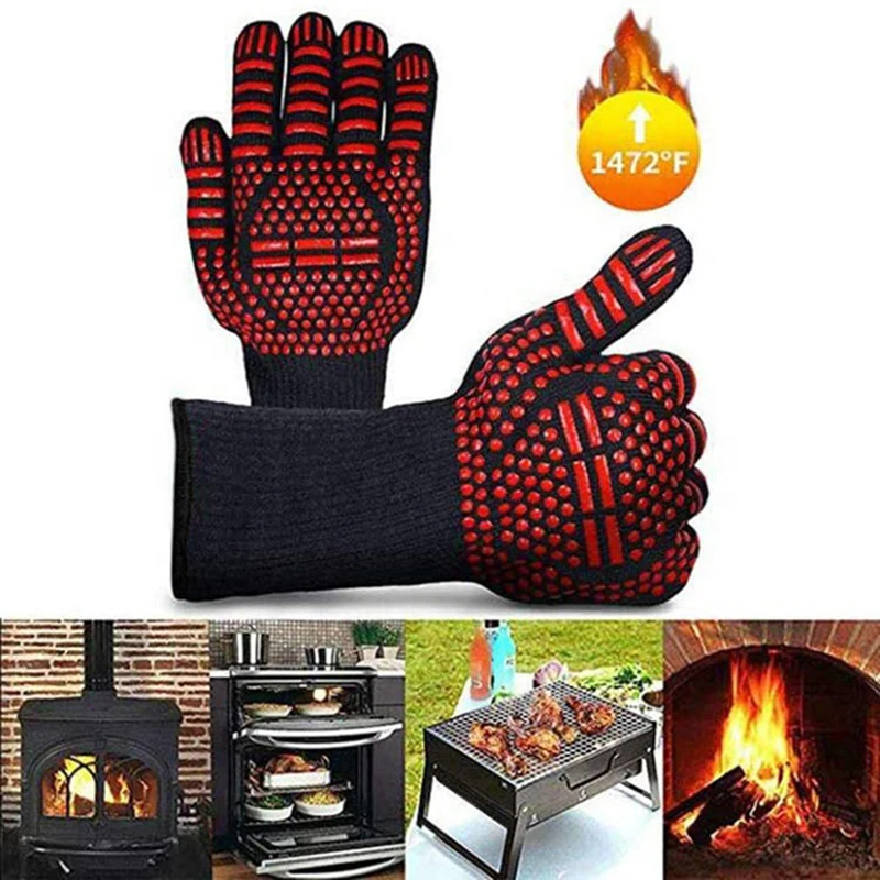 

1 пара противоожоговых перчаток, термостойкие перчатки для барбекю и духовки, кухонные огнестойкие перчатки для барбекю, противоскользящие перчатки для готовки