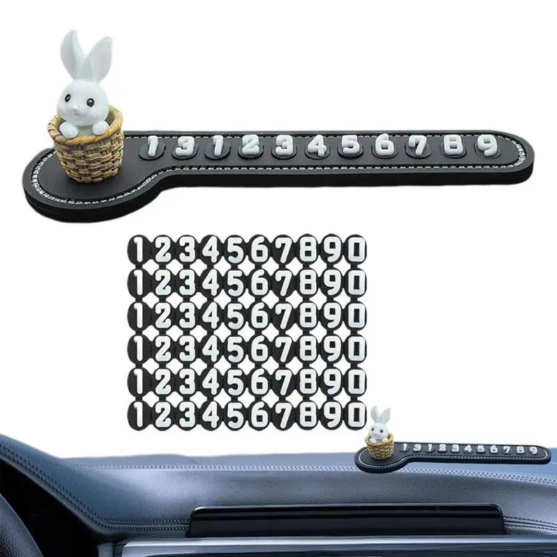 

Parking Card Number Plate PVC Car Temporary Parking Number Plate Cute Bunny Shape Portable Bright Dashboard Ornaments Phone