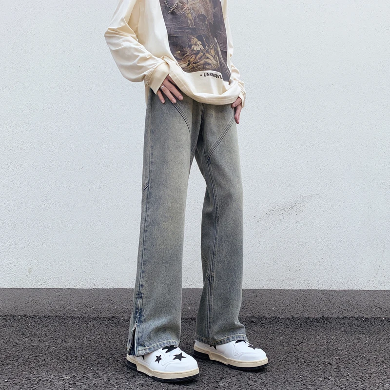 Новинка Осень/Зима 2023, мужские джинсы American High Street Vibe Design, на молнии, слегка расклешенные, свободные прямые длинные брюки
Новинка Осень/Зима 2023, мужские джинсы American High Street Vibe Design, на молнии, слегка расклешенные, свободные прямые длинные брюки