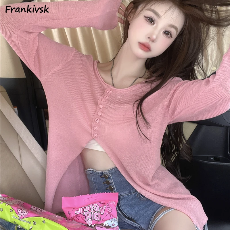 Женская простая рубашка с разрезом, длинным рукавом и круглым вырезом
Женская простая рубашка с разрезом, длинным рукавом и круглым вырезом