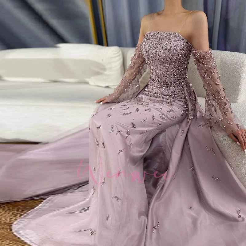 Customized Evening Gowns with Side Skirt Party Dress 2025 Strapless Gray Beaded Pearls Luxury Dubai 2 Sbb242ffc9d884661b99858498587b4f8M