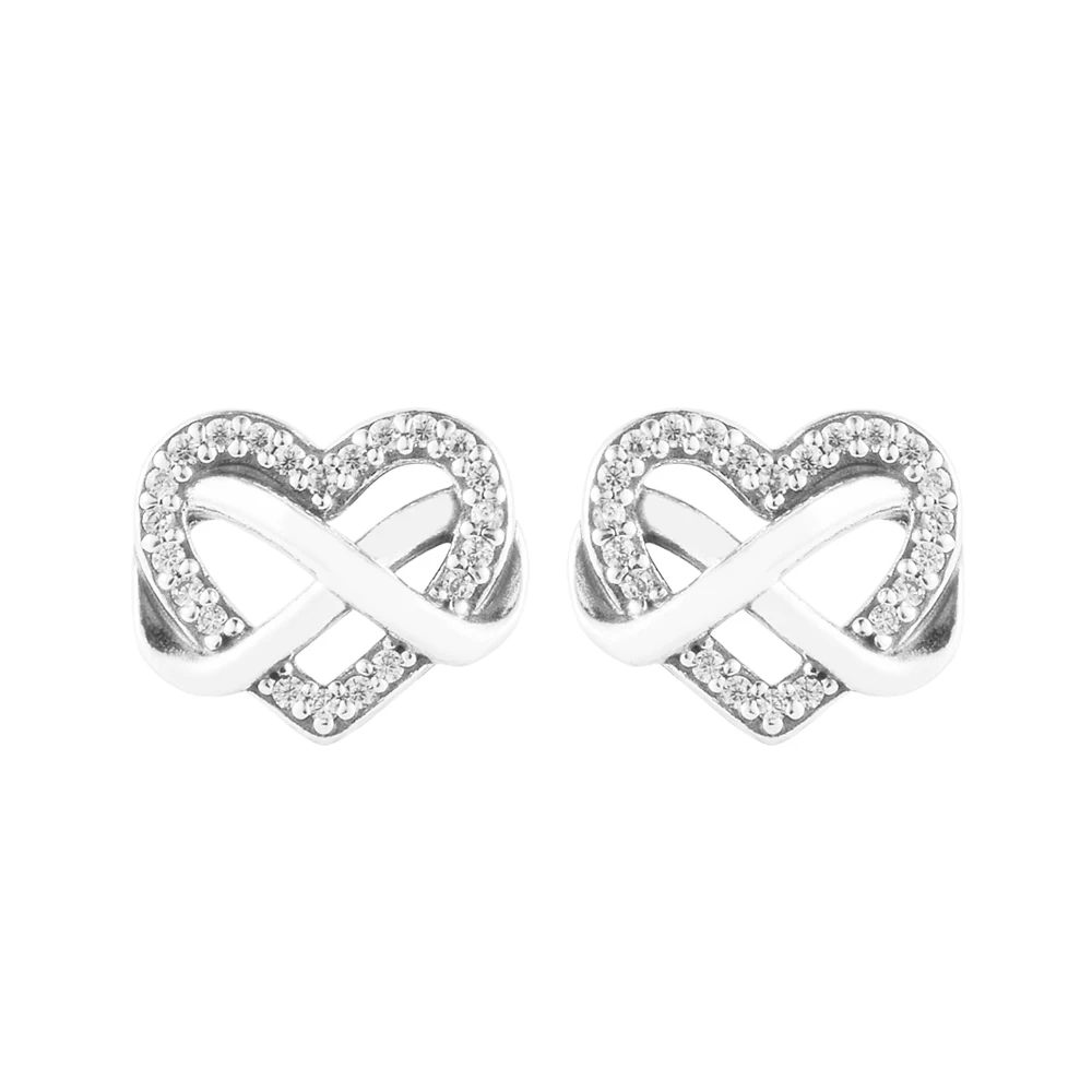 

Woman Make Up Crystals 925 Sterling Silver Sparkling Infinity Heart Stud Earrings for Women Classic Daily Shine Jewellery