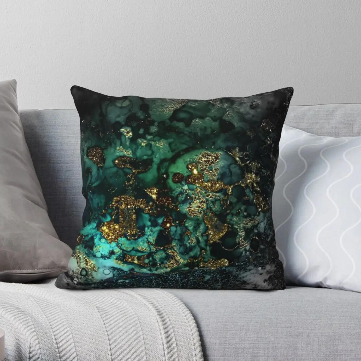 

Gold Indigo Faux Malachite Marble Square Pillowcase Polyester Linen Velvet Printed Zip Decorative Pillow Case Sofa Cushion 45x45