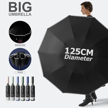 Proteja-se das intempéries com o Umbrella Windproof Double Layer 13 Large 125CM Automatic Folding UV Umbrella for Men Waterproof Windproof Strong Safety Reflective Reinforced Golf Big Umbrellas