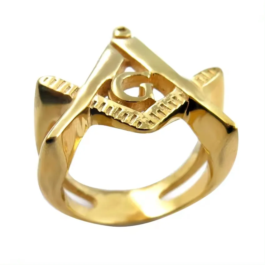 

Недорогое обручальное мужское кольцо из нержавеющей стали под заказ, покрытое 18-каратным золотом, для чемпиона, масонской свадьбы, оптовая продажа