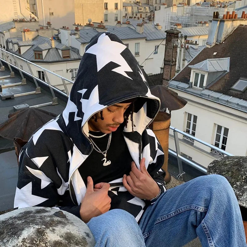 Y2K Men Oversized Hooded Sweatshirts Fashion Star Print Zip Up Long Sleeve Hoodies Gothic Grunge Jacket Coat Harajuku Streetwear
Y2K Men Oversized Hooded Sweatshirts Fashion Star Print Zip Up Long Sleeve Hoodies Gothic Grunge Jacket Coat Harajuku Streetwear
