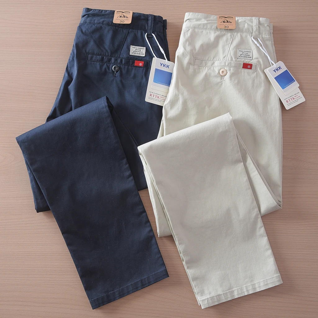 2025 Summer New American Retro Thin Micro Elasticity Casual Pants Men's Simple 97% Cotton Slim CHINO Business Straight Trousers 36 Sbb2d8b4ec4a04664b692ab0834042ee7f