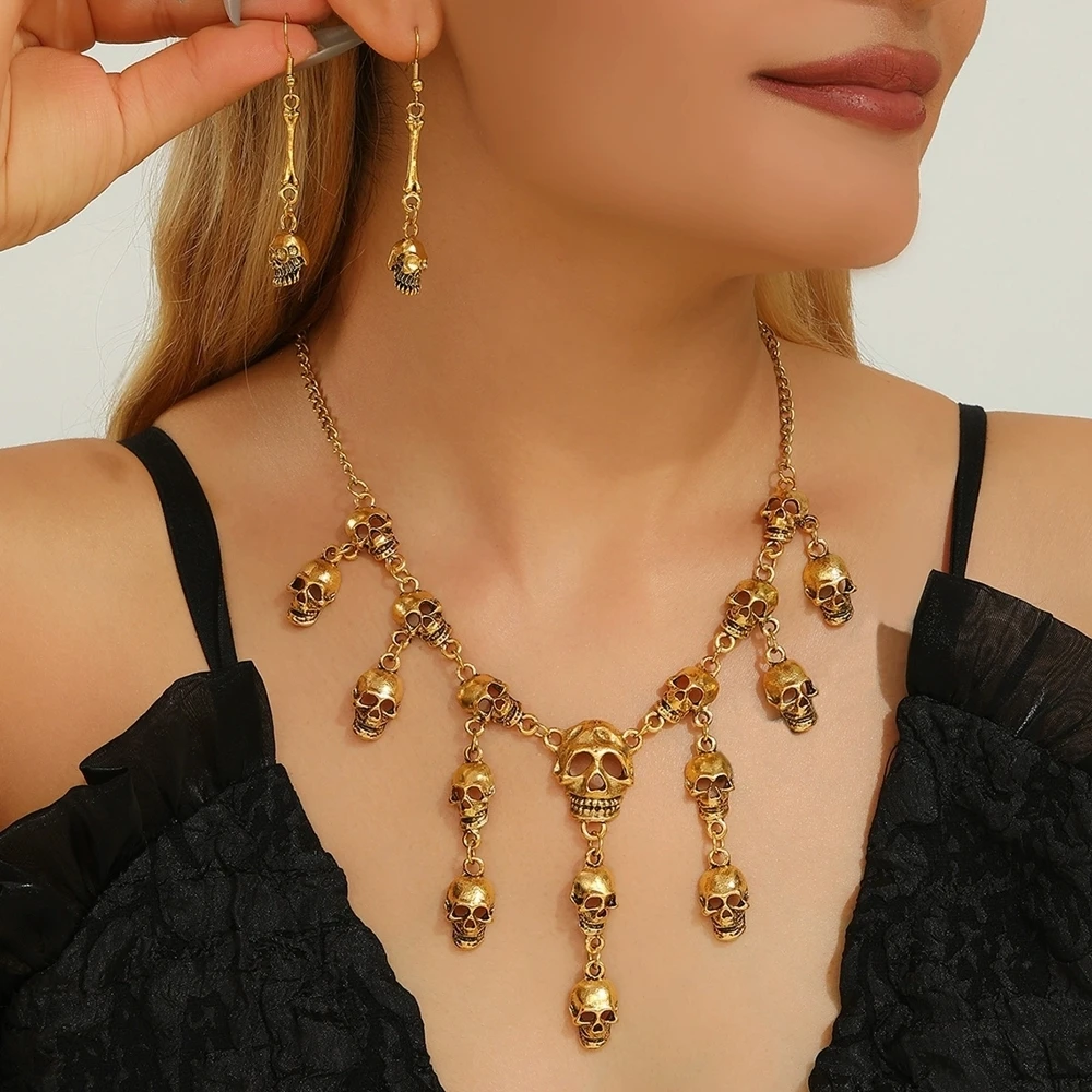 New Halloween Jewelry Punk Vintage Metal Skull Necklace Earrings Set Women's Party Accessories 3 Mallzona Sbb2dbffffde04e8b90de650dbcdaa5a2F New Halloween Jewelry Punk Vintage Metal Skull Necklace Earrings Set Women's Party Accessories Mallzona