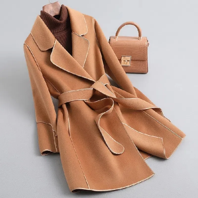 Women's Waistband Slim A-Line Belt Open Stitch Woolen Windbreaker Autumn Winter Large Lapel Dress Hem Mid-Length Outerwear Coat
Women's Waistband Slim A-Line Belt Open Stitch Woolen Windbreaker Autumn Winter Large Lapel Dress Hem Mid-Length Outerwear Coat