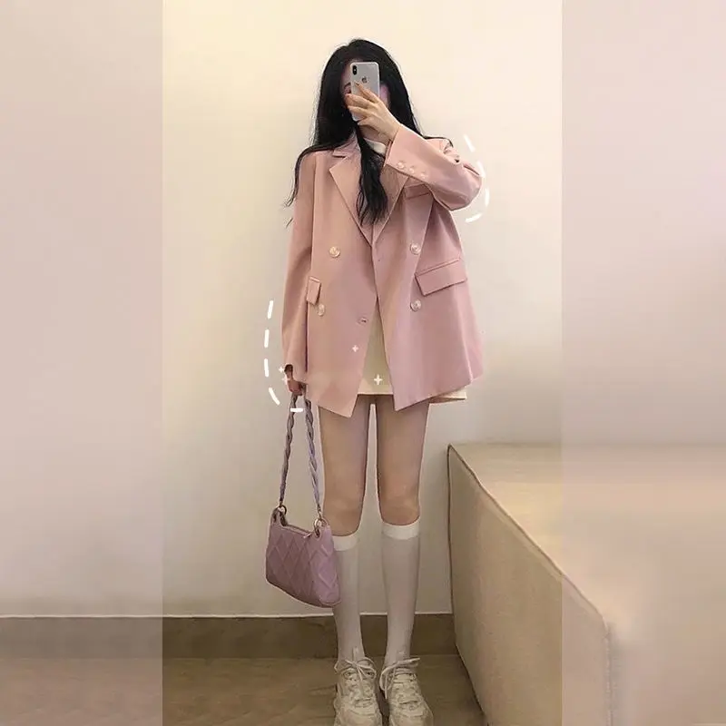 Double-breasted Pink Women's Suit Jacket 2023 Autumn New Korean Style Loose Design Sense Casual All-match Small Suit Blazer Top
Double-breasted Pink Women's Suit Jacket 2023 Autumn New Korean Style Loose Design Sense Casual All-match Small Suit Blazer Top