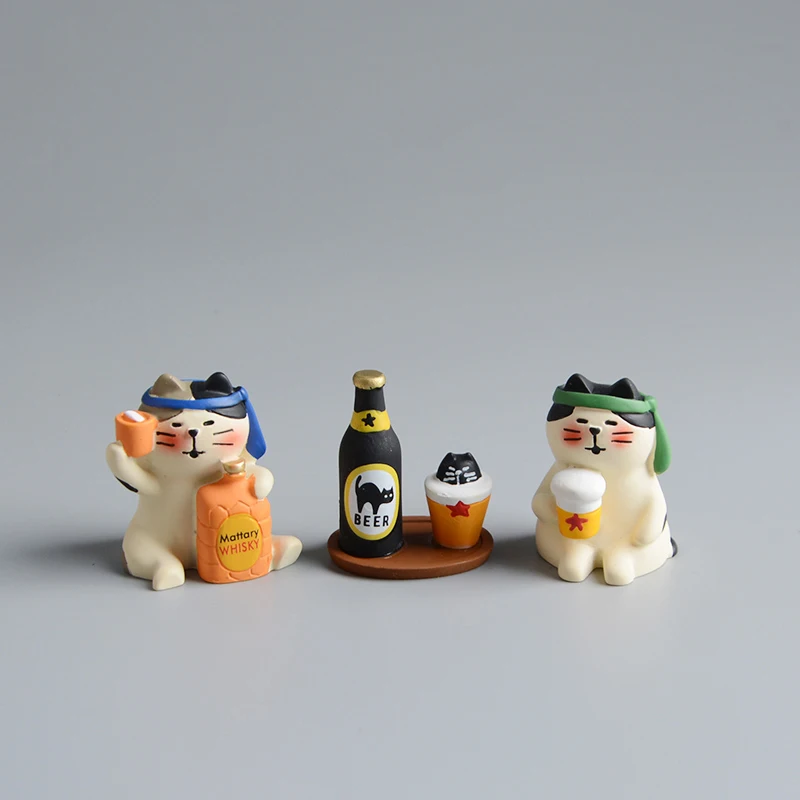 

Cute Drunken Cat Wine Barrel Model Figurines Rabbit Desktop Ornament Miniature Home Decor Collectible Kitten Bunny Doll Kids Toy